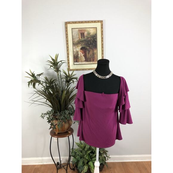 White House Black Market Women Top 3/4 Bell Sleeve Y2K Coastal Beach Boho Sz 12 - Picture 1 of 10